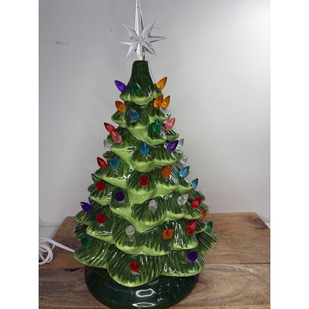 11.5” Ceramic Tabletop Christmas Tree With Star 15” Mint